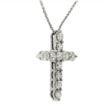 1.25 CT Classic Shared Prong Diamond Cross 14k White/Yellow Gold Pendant